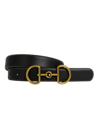 This is a picture of a black horse riding belt with horsebit buckle